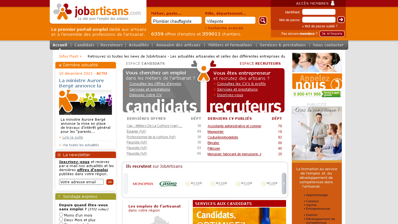 Capture d'écran de http://www.jobartisans.com/